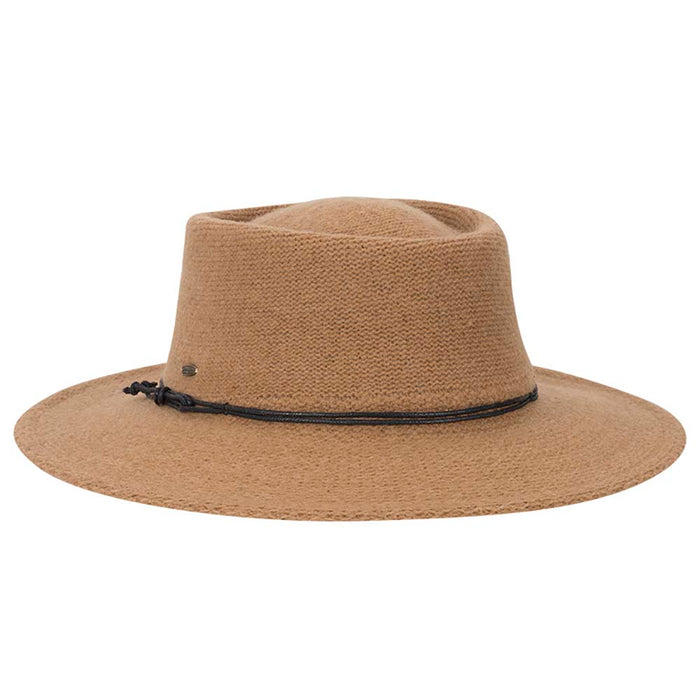 Knit Wool Blend Gaucho Hat with Waxed Cord - Scala Hats Bolero Hat Scala Hats LW774-CAMEL Camel Medium (57 cm)