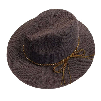Knitted Panama Hat with Beaded Band - Grey Safari Hat Boardwalk Style Hats WWda3122GY Grey Medium (57 cm)