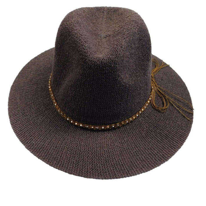 Knitted Panama Hat with Beaded Band - Grey Safari Hat Boardwalk Style Hats