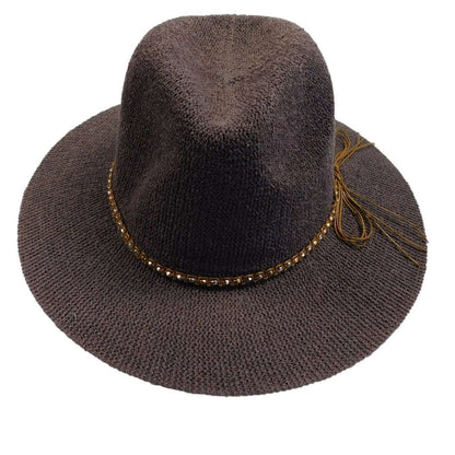 Knitted Panama Hat with Beaded Band - Grey Safari Hat Boardwalk Style Hats