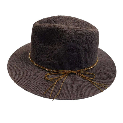 Knitted Panama Hat with Beaded Band - Grey Safari Hat Boardwalk Style Hats