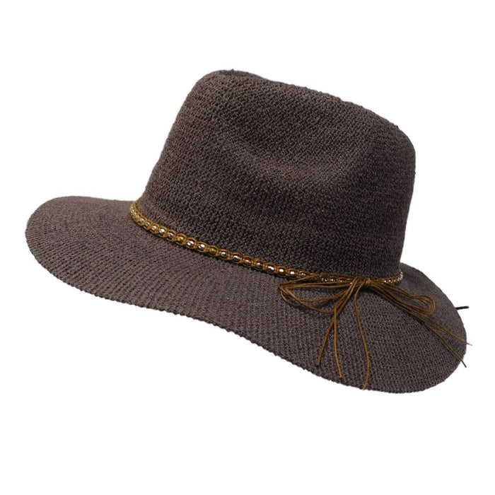 Knitted Panama Hat with Beaded Band - Grey Safari Hat Boardwalk Style Hats
