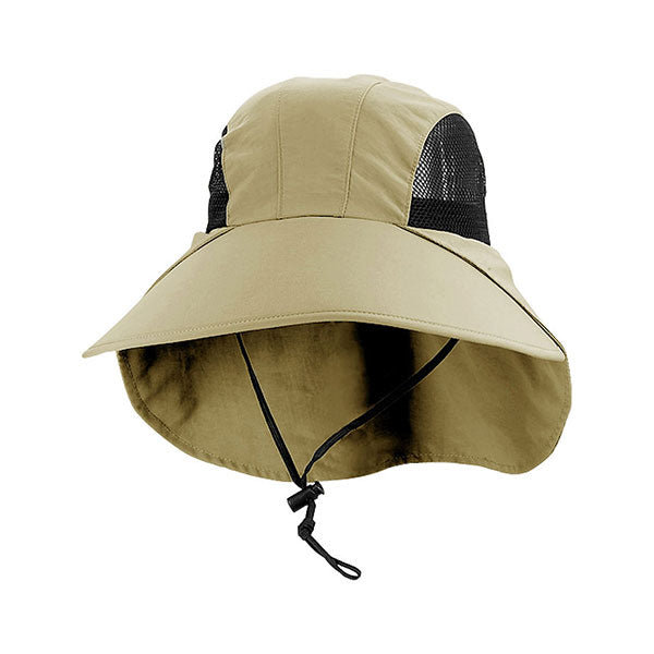 Large Bill Flap Cap with Mesh Side Panels - Juniper UV Protection Wear Cap MegaCI J7003-KH Khaki