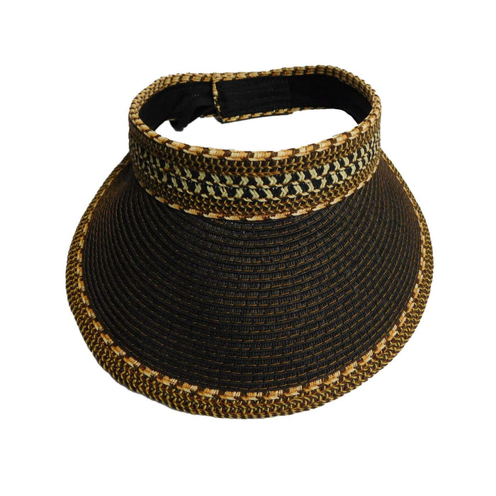 Large Brim Tribal Pattern Roll-up Sun Visor Visor Cap Boardwalk Style Hats WSPS658BN Brown