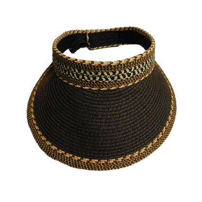 Large Brim Tribal Pattern Roll-up Sun Visor Visor Cap Boardwalk Style Hats WSPS658BN Brown