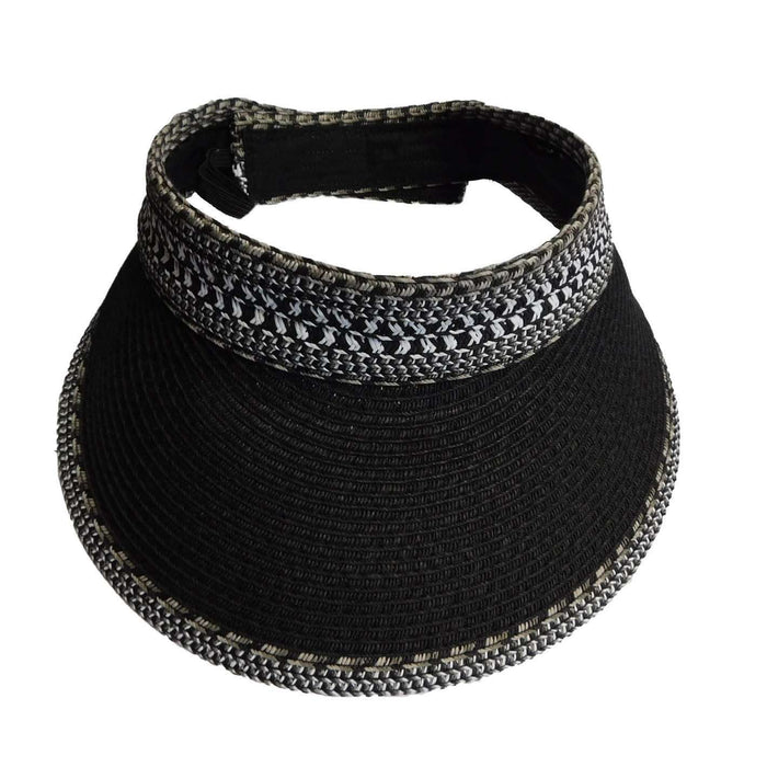 Large Brim Tribal Pattern Roll-up Sun Visor Visor Cap Boardwalk Style Hats WSPS658BK Black