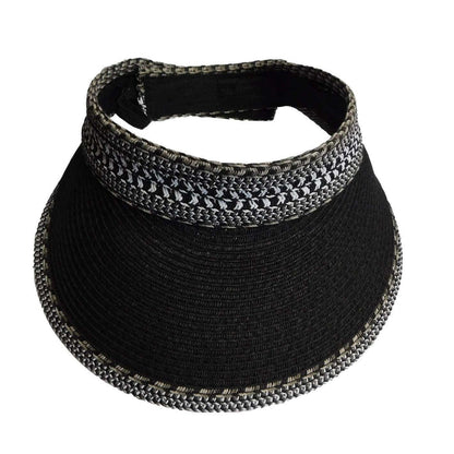 Large Brim Tribal Pattern Roll-up Sun Visor Visor Cap Boardwalk Style Hats WSPS658BK Black