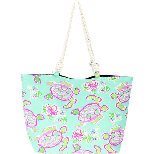 Lilies and Sea Turtles Print Tote with Rope Handles - Cappelli Straworld Bags Bags Cappelli Straworld