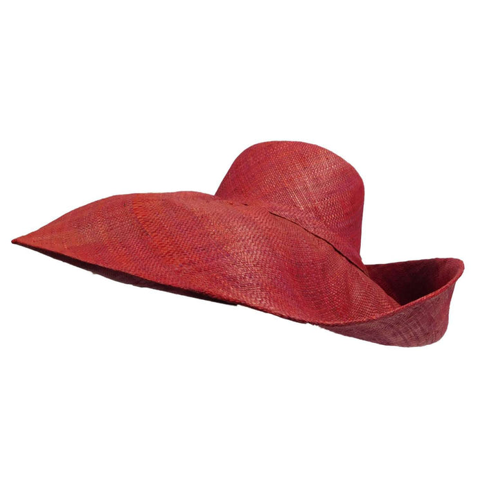 Madagascar Raffia Extra Wide Brim Beach Hat Kettle Brim Hat Madagascar Raffia Hats WSRASHE7 Dark Red