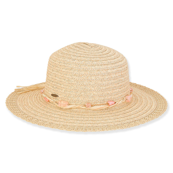 Milan Braid Straw Hat with Pink Beads in Small Size - Sunny Dayz™ Wide Brim Sun Hat Sun N Sand Hats