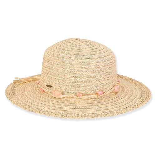 Milan Braid Straw Hat with Pink Beads in Small Size - Sunny Dayz™ Wide Brim Sun Hat Sun N Sand Hats