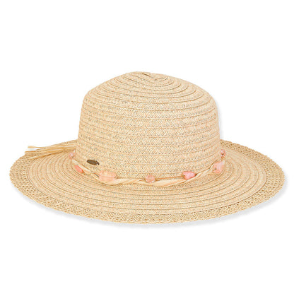 Milan Braid Straw Hat with Pink Beads in Small Size - Sunny Dayz™ Wide Brim Sun Hat Sun N Sand Hats HK475 Natural Small (54 cm)