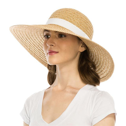 Mixed Color Wide Brim Beach Hat - Boardwalk Style Wide Brim Hat Boardwalk Style Hats