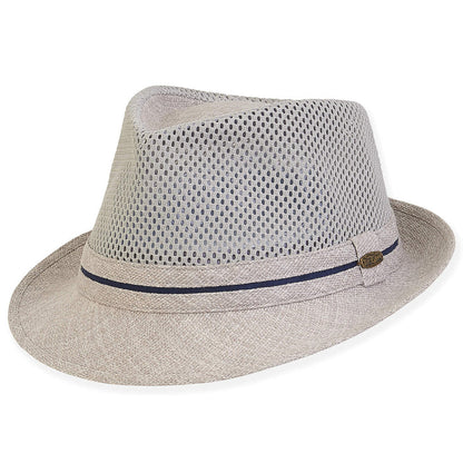 Monserrat Mesh Crown Poly-Cotton Fedora - Tidal Tom Hat Fedora Hat Tidal Tom HTT1112B-ML Grey M/L (59 cm)