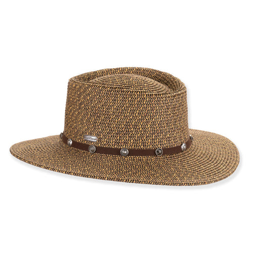 Multi-Tone Straw Gaucho Hat with Studded Band - Sun 'N' Sand Hats Bolero Hat Sun N Sand Hats HH3457B Black Tweed M/L (58 cm)