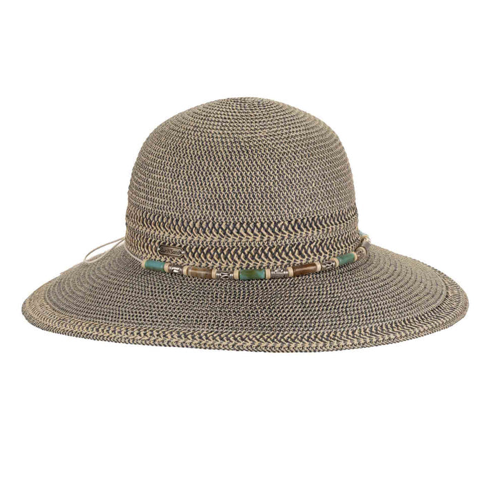 Multi-Tone Straw Lampshade Hat with Beaded Band - Sun 'N' Sand Hats Wide Brim Hat Sun N Sand Hats HH3427B Navy OS (58 cm)