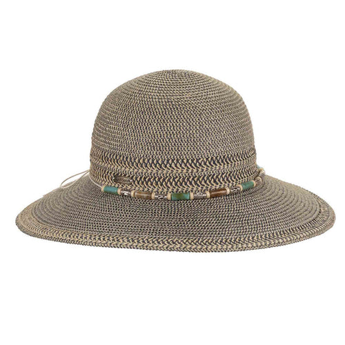 Multi-Tone Straw Lampshade Hat with Beaded Band - Sun 'N' Sand Hats Wide Brim Hat Sun N Sand Hats HH3427B Navy OS (58 cm)