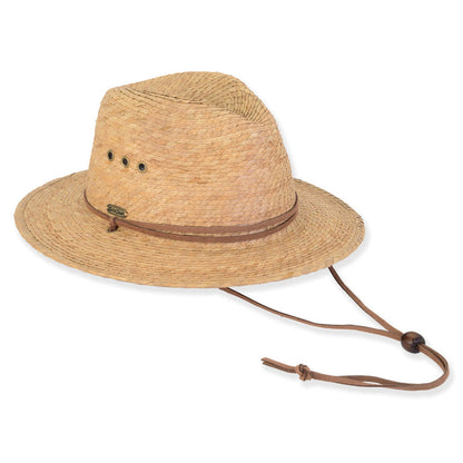 Natural Palm Straw Safari Hat with Chin Cord - Sun 'N' Sand Hats Safari Hat Sun N Sand Hats
