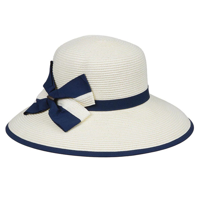 Navy Ribbon Trimmed Ivory Straw Summer Hat - Karen Keith Wide Brim Hat Great hats by Karen Keith BT17-NAVY Ivory / Navy OS (57 cm)