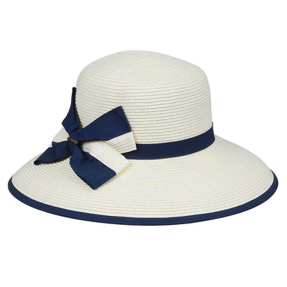 Navy Ribbon Trimmed Ivory Straw Summer Hat - Karen Keith Wide Brim Hat Great hats by Karen Keith BT17-NAVY Ivory / Navy OS (57 cm)