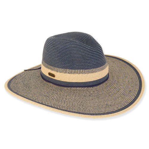Navy Wide Brim Pinched Crown Sun Hat - Sun'N'Sand Hats Safari Hat Sun N Sand Hats HH3086B Blue OS (57 cm)