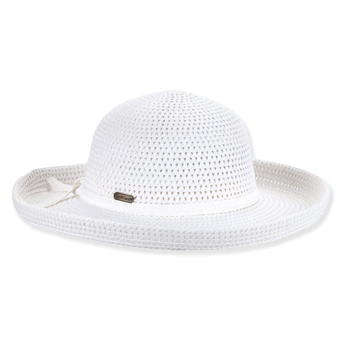 Open Weave Straw Up Brim Sun Hat - Sun 'N' Sand Hats Kettle Brim Hat Sun N Sand Hats HH3447A White Medium (57 cm)