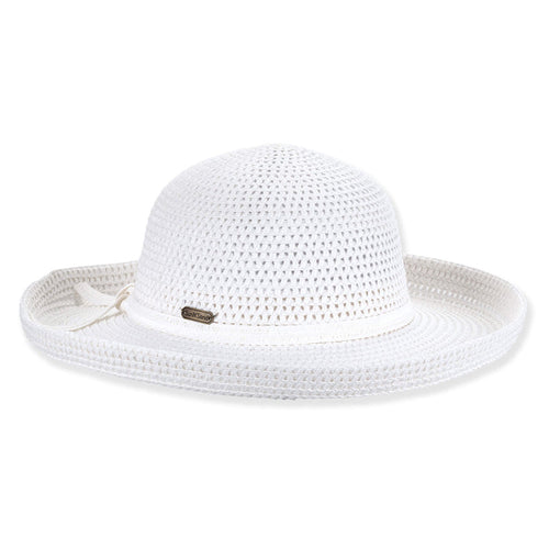 Open Weave Straw Up Brim Sun Hat - Sun 'N' Sand Hats Kettle Brim Hat Sun N Sand Hats HH3447A White Medium (57 cm)