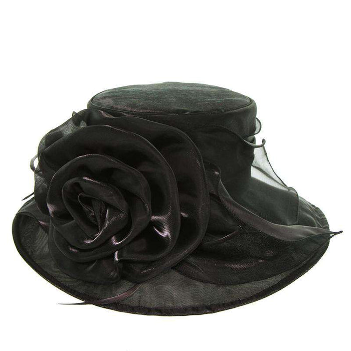 Organza Hat with Rose Dress Hat Something Special LA hto1098AQ Black