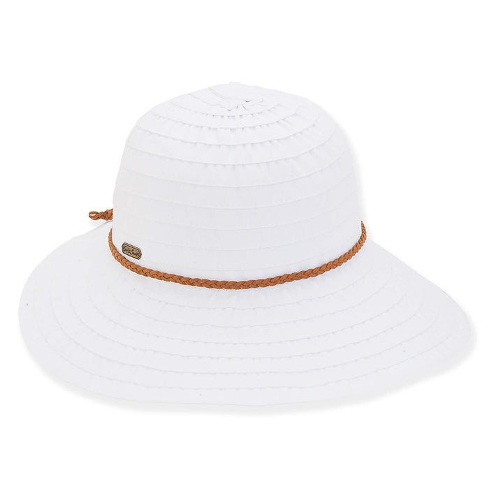 Packable Asymmetrical Brim Ribbon Hat - Sun 'N' Sand Hat Facesaver Hat Sun N Sand Hats HH2206D White OS (57 cm)