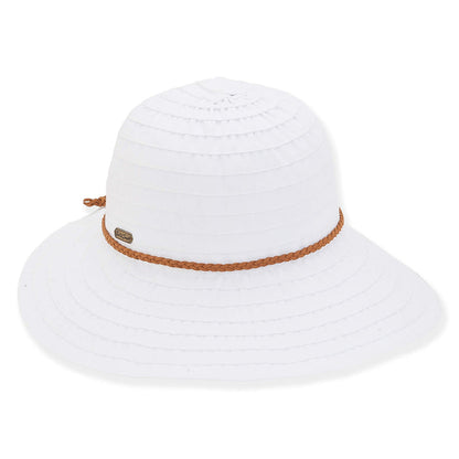 Packable Asymmetrical Brim Ribbon Hat - Sun 'N' Sand Hat Facesaver Hat Sun N Sand Hats HH2206D White OS (57 cm)
