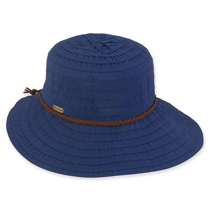 Packable Asymmetrical Brim Ribbon Hat - Sun 'N' Sand Hat Facesaver Hat Sun N Sand Hats HH2206C Navy OS (57 cm)