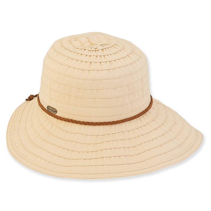 Packable Asymmetrical Brim Ribbon Hat - Sun 'N' Sand Hat Facesaver Hat Sun N Sand Hats HH2206A Tan OS (57 cm)