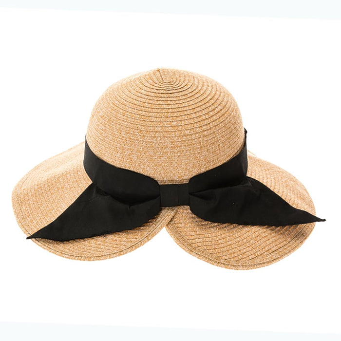 Packable, Washable Split Brim Straw Sun Hat - Boardwalk Style Wide Brim Hat Boardwalk Style Hats DA1864-TOA Toast/Black OS (57 cm)