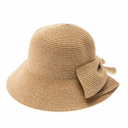 Packable, Washable Straw Sun Hat with Bow - Boardwalk Style Wide Brim Hat Boardwalk Style Hats DA1939-TT Toast  Tweed OS (57 cm)