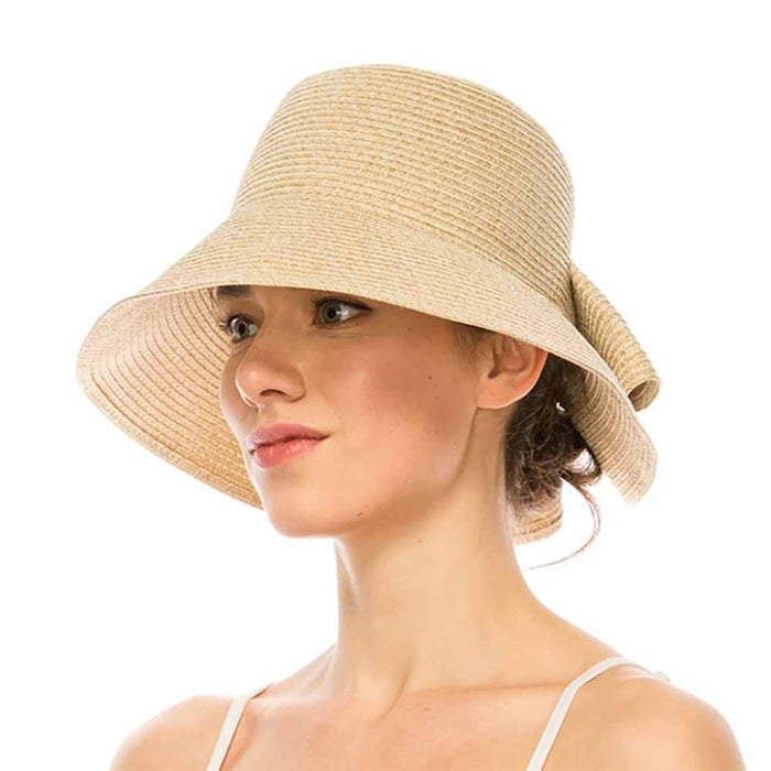 Packable, Washable Straw Sun Hat with Bow - Boardwalk Style Wide Brim Hat Boardwalk Style Hats