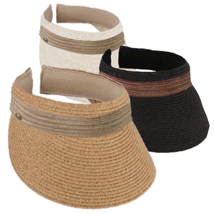Panama Jack Staw Clip-On Sun Visor, 4.75" Peak Visor Cap Panama Jack Hats PJL752-IVO Ivory Tweed