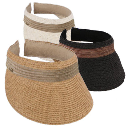Panama Jack Staw Clip-On Sun Visor, 4.75" Peak Visor Cap Panama Jack Hats PJL752-IVO Ivory Tweed