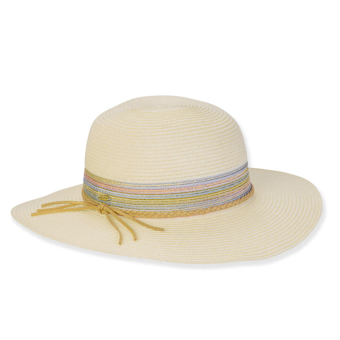 Petite Straw Sun Hat with Metallic Band - Sunny Dayz™ Wide Brim Sun Hat Sun N Sand Hats HK511 Ivory Small (54 cm)