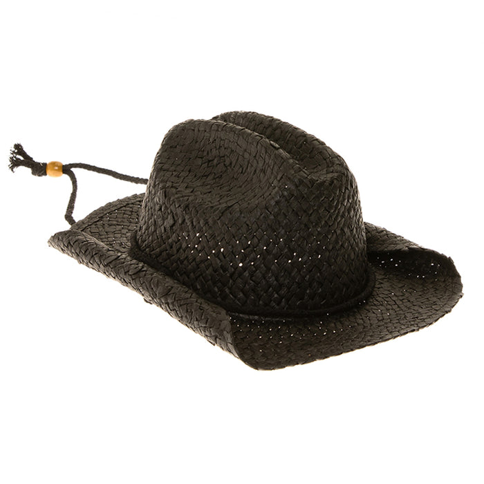Petite Woven Straw Cowboy Hat with Chin Cord - Boardwalk Hats Cowboy Hat Boardwalk Style Hats DA2971-BLK Black Small (54 cm)