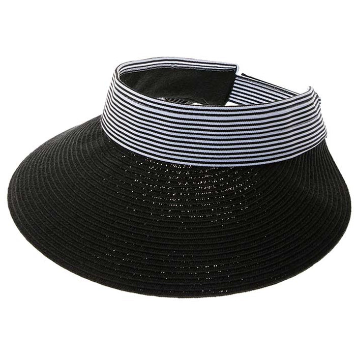 Pin Striped Band Straw Sun Visor, 4" Bill, S-M Size - Boardwalk Style Visor Cap Boardwalk Style Hats DA1362-BLK Black