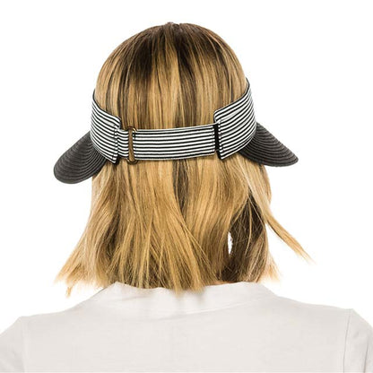 Pin Striped Band Straw Sun Visor, 4" Bill, S-M Size - Boardwalk Style Visor Cap Boardwalk Style Hats