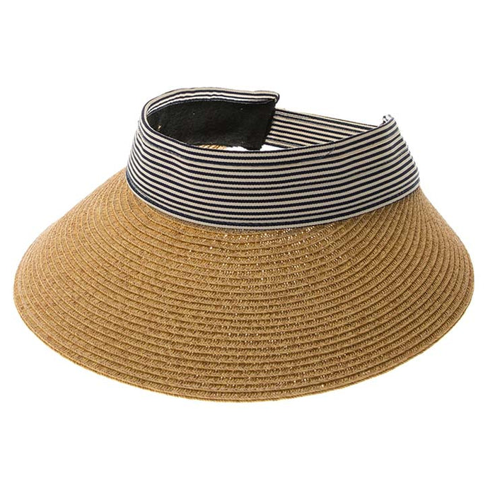 Pin Striped Band Straw Sun Visor, 4" Bill, S-M Size - Boardwalk Style Visor Cap Boardwalk Style Hats DA1362-TAN Tan
