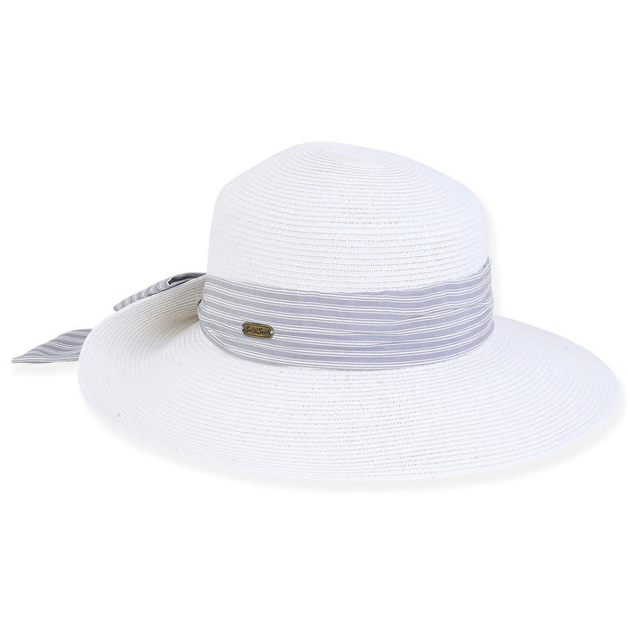 Pinned Up Brim Sun Hat with Striped Scarf - Sun 'N' Sand Hats Wide Brim Hat Sun N Sand Hats HH2844A White OS (57 cm)