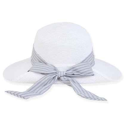 Pinned Up Brim Sun Hat with Striped Scarf - Sun 'N' Sand Hats Wide Brim Hat Sun N Sand Hats