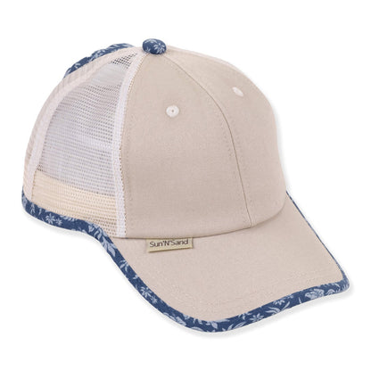 Ponytail Opening Floral Trucker's Cap - Sun 'N' Sand Hats Cap Sun N Sand Hats HH3592B Ivory OS