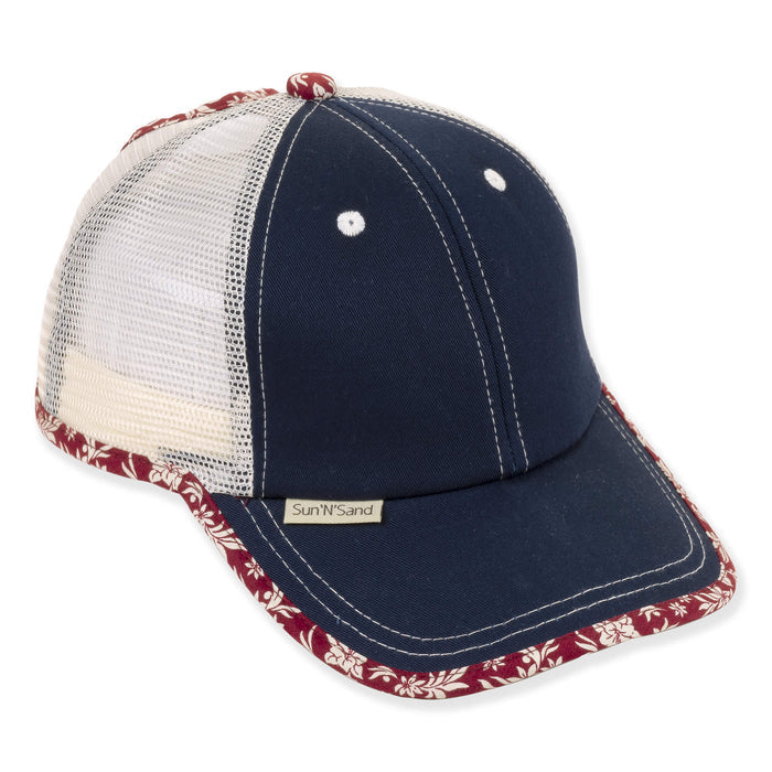 Ponytail Opening Floral Trucker's Cap - Sun 'N' Sand Hats Cap Sun N Sand Hats HH3592A Navy OS