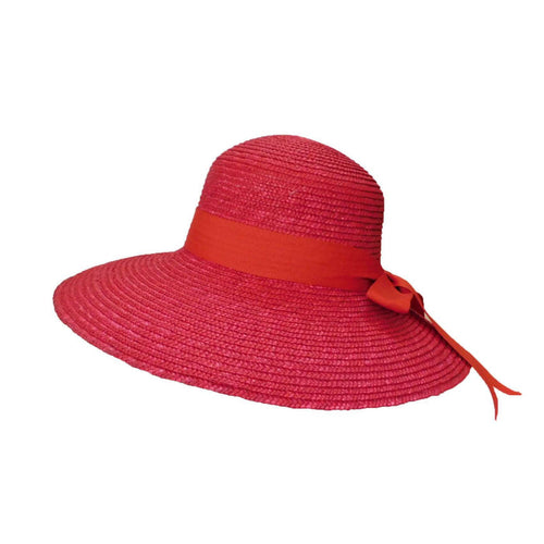 Red Straw Hat with Ribbon and Bow Wide Brim Hat Great hats by Karen Keith