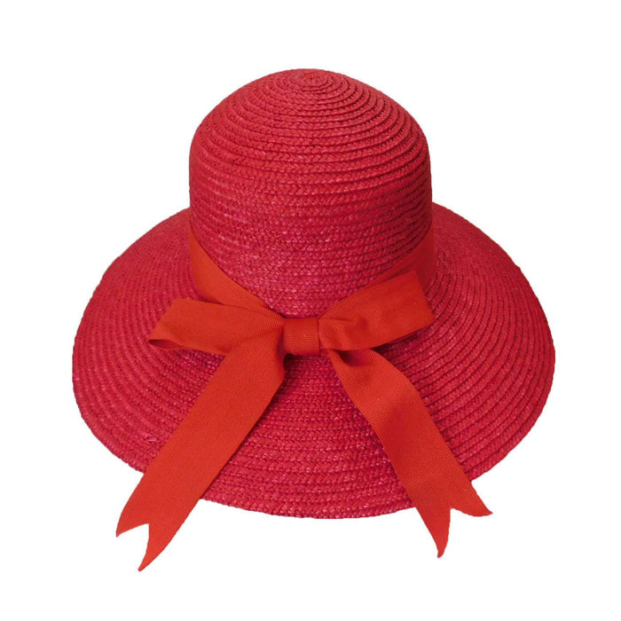 Red Straw Hat with Ribbon and Bow Wide Brim Hat Great hats by Karen Keith