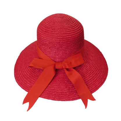Red Straw Hat with Ribbon and Bow Wide Brim Hat Great hats by Karen Keith