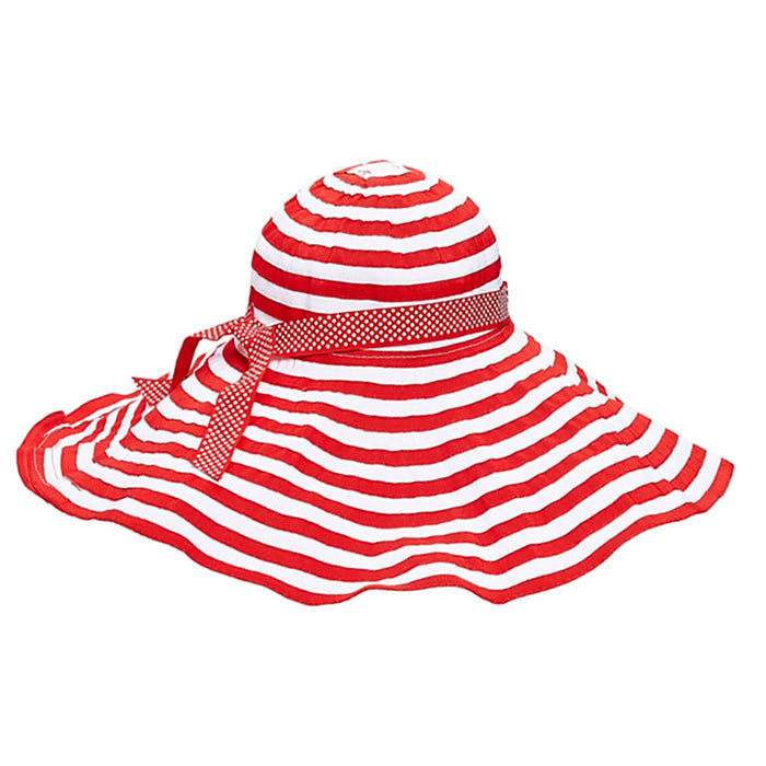 Red Stripes and Polka Dots Shapeable Brim Sun Hat - Boardwalk Style Floppy Hat Boardwalk Style Hats DA561-RED Red OS